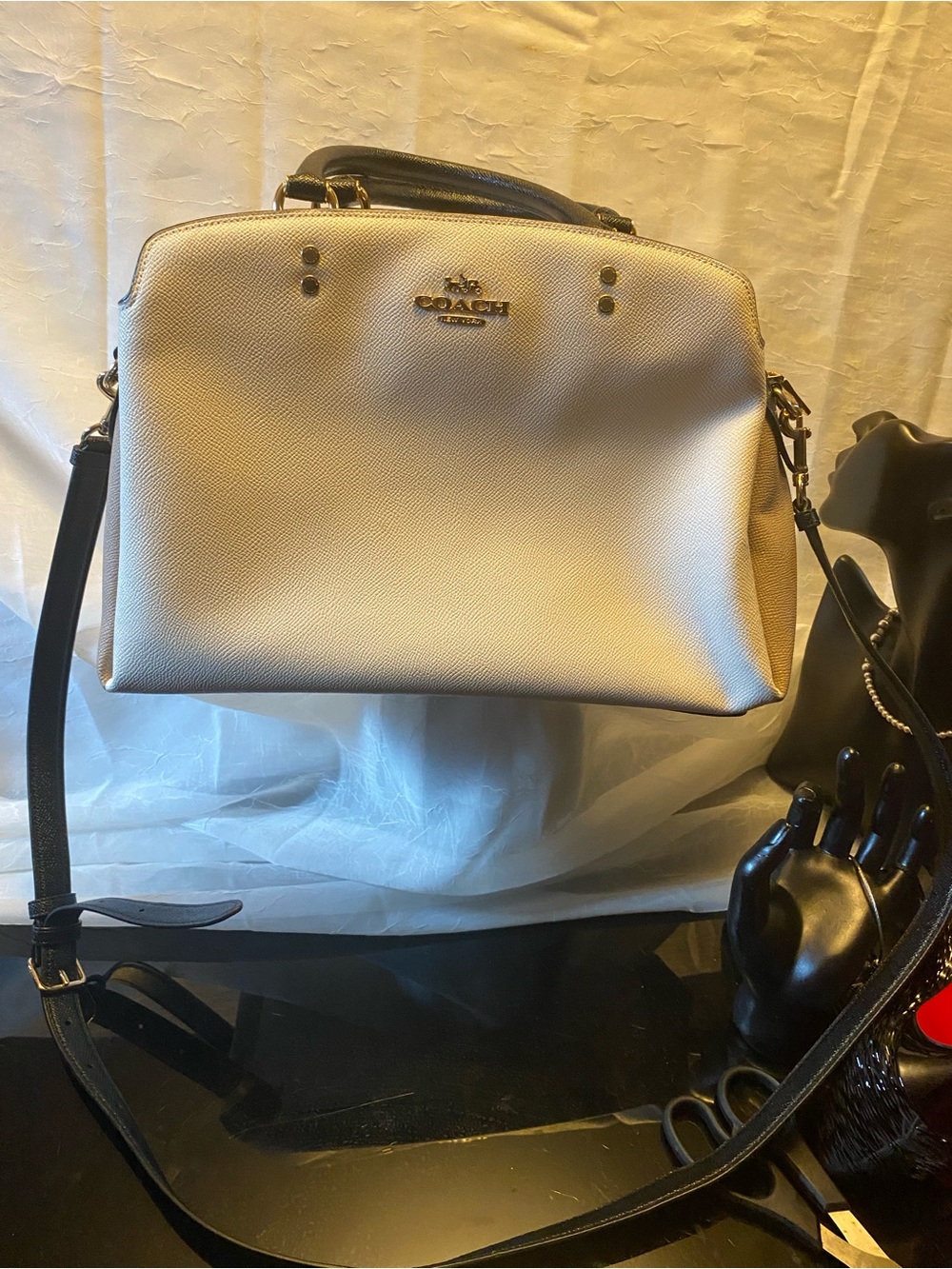 Coach Cream Leather Satchel with Black Strap